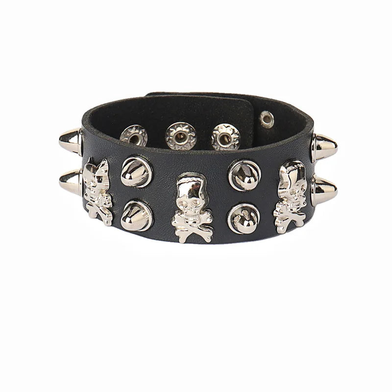 Fashion Gothic Punk PU Leather Studded Spikes Rivet Wide Cuff Bracelet Gothic Rivet Buckle Wristband for Men Women Jewelry Vedee