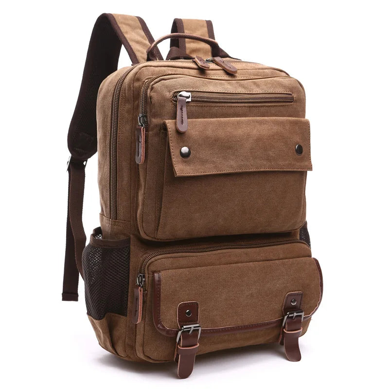 Men vintage Canvas Backpack Male Laptop College Student School Bags for Teenager Backpack Large capacity Men's Bags Vedee