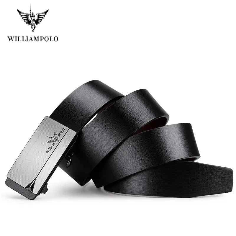 WILLIAMPOLO Famous Brand Belt Men Top Quality Genuine Leather Luxury Designer Male Automatic Buckle Belts For Men 105-130cm Vedee