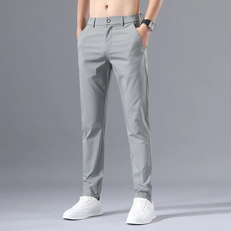 2023 New Men's Slim Fit Ice Silk Chinos & Khakis Trousers, Spring and Summer Trendy High-End Stretch Business Casual Pants Vedee