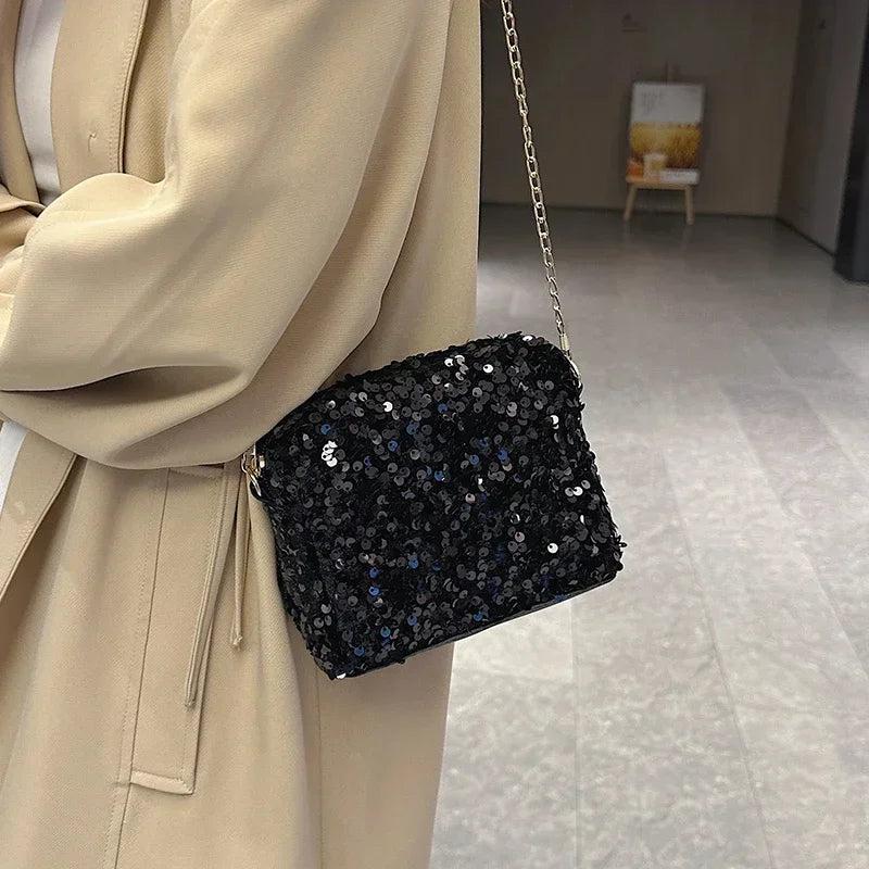 High Quality Women's Bags Autumn New Fashion Simplicity Chains Sequin Advanced Sense Shoulder Bag Solid Versatile Handbag Vedee