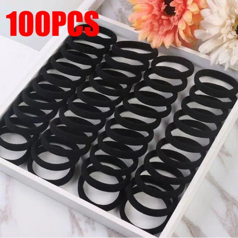 50/100Pcs High Elastic Hair Bands for Women Girls Black Hairband Rubber Ties Ponytail Holder Scrunchies Kids Hair Accessories Vedee