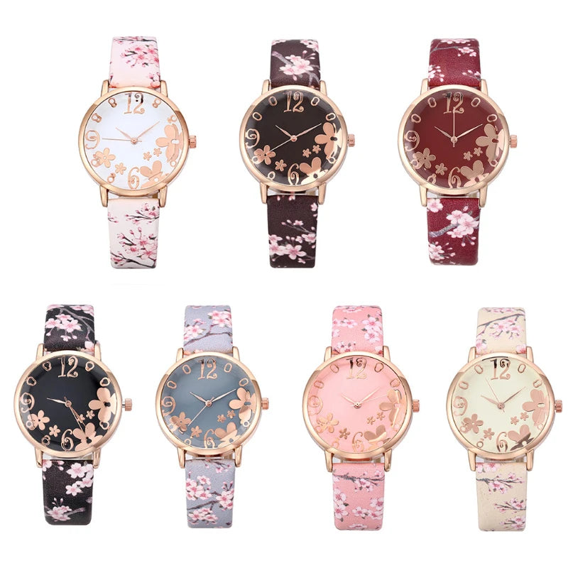 Colorful Flowers Women's Watches Printed Belt Quartz Wristwatches for Girls Ladies Watches Casual Clock Gift Relogios Feminino Vedee