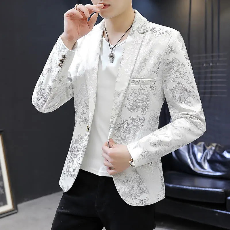 2022 Boutique Men's Fashion Blazer Business Gentleman Elegant and Comfortable Print Casual Dress Trend Korean Dress Slim Coat Vedee