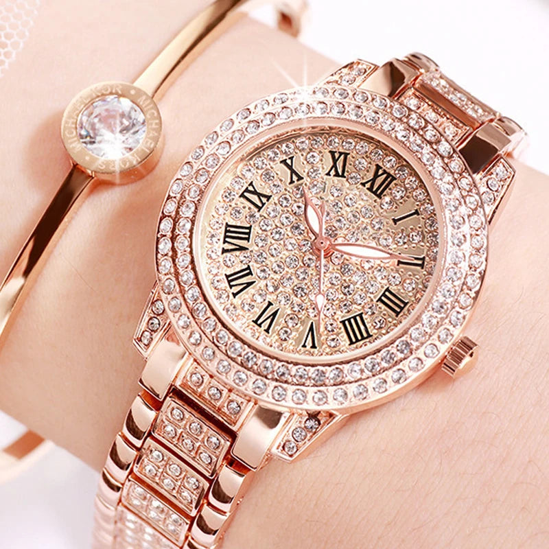 Casual Elegant All-Star Women's Quartz Watch Shiny Fine Zircon Mechanical Lady Wristwatches Fashion Folding Watches Buckle Watch Vedee