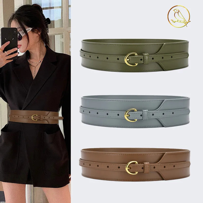 Waist Closure Women's Outer Waist Decoration Shirt Versatile Suit Dress Waist Closing Thin Leather Wide Belt New Model Launched Vedee