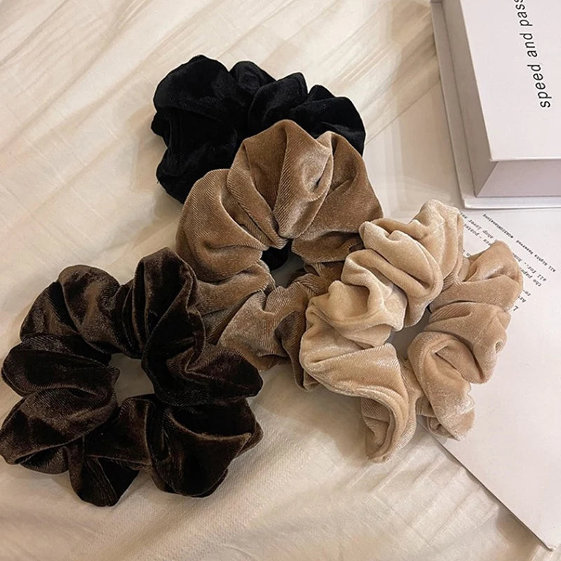 Women Hair Tie Soft Headwear Large Elastic Rubber Hair Rope Vintage Velvet Scrunchie Girl Ponytail Holder Hair Accessories Vedee