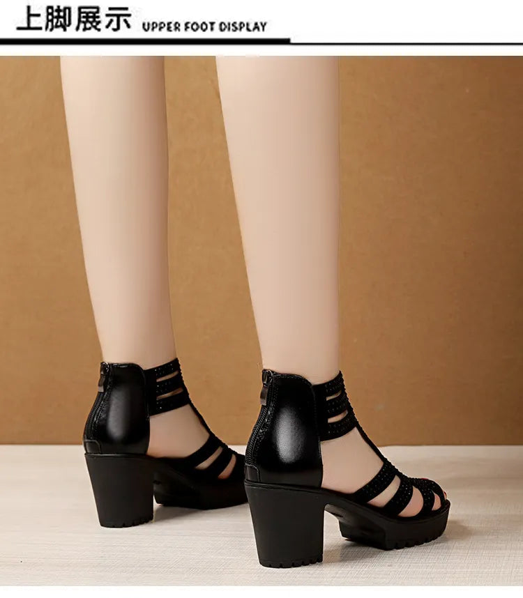 Sandals Thick Heels 2023 Fashion Non-Slip Fish Mouth Mid-High Heel Roman Women's Shoes Soft Soles Open Toe Elevating Cool Boots Vedee