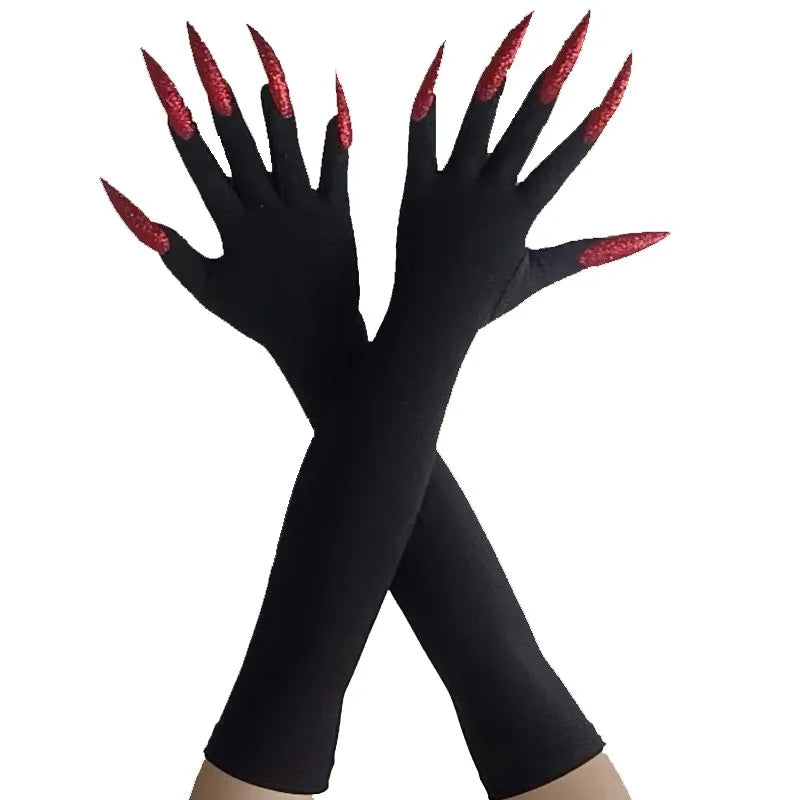 Cool Halloween gloves long section ghost claw dress up gloves fashionable red long nails Cosplay Halloween funny gloves A529 Vedee