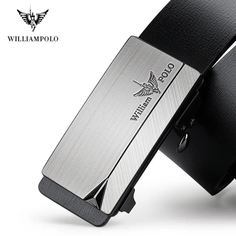 WILLIAMPOLO Famous Brand Belt Men Top Quality Genuine Leather Luxury Designer Male Automatic Buckle Belts For Men 105-130cm Vedee