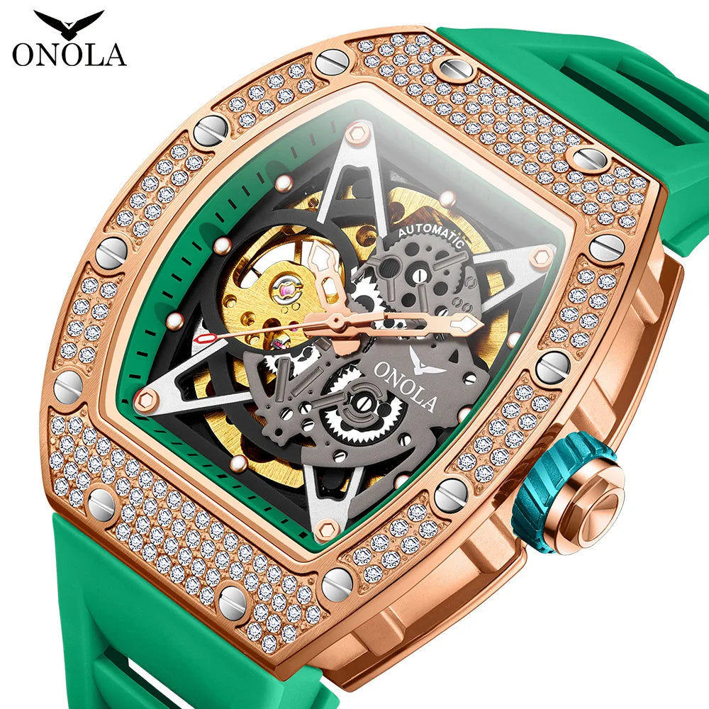 Luxury Top Brand ONOLA Watch Hollow Out Fully Automatic Waterproof Men's Mechanical Watch With Diamond Fashion Sports Clock Vedee