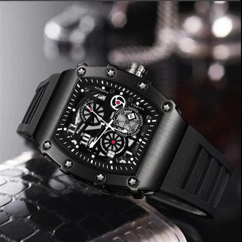 UTHAI Men's Watch Sports Fashion Trend Fully Automatic Quartz Wristwatch Hollow Waterproof Black Warrior Male Clock Watches Vedee