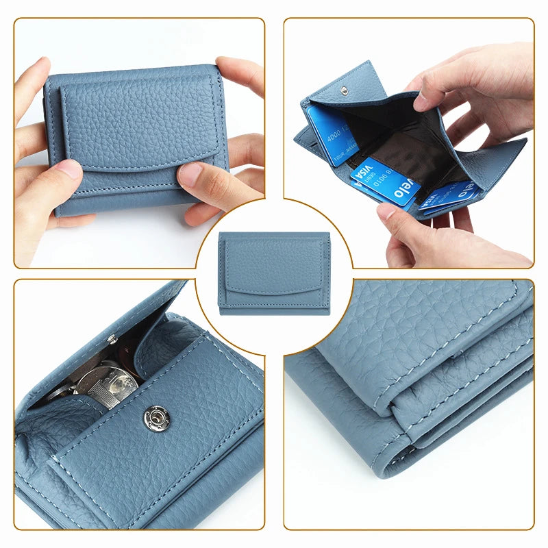 Three-fold Women Short Wallet Money Coin Purse Card Holder Mini Cute Clutch Female Solid Color PU Leather Slim Zipper Bag Vedee