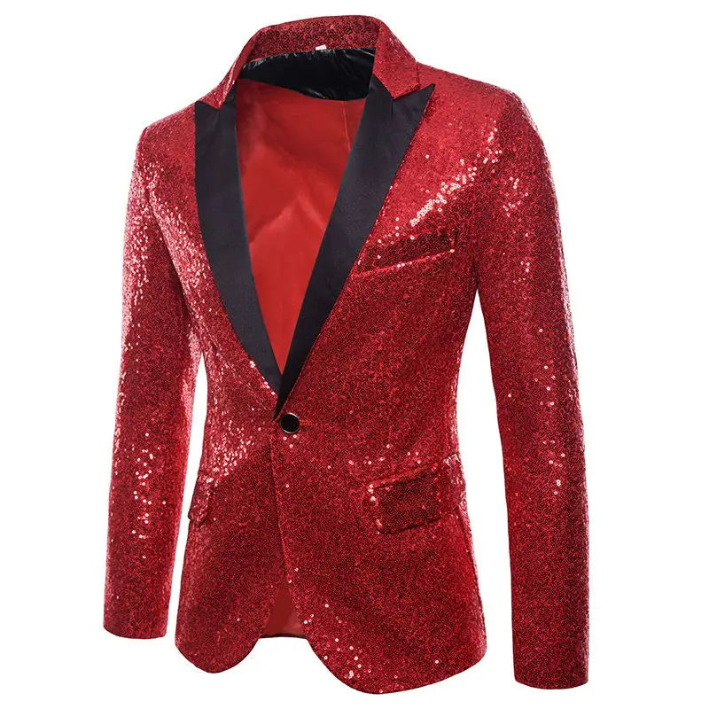 European and American Performance Dresses Gold Sequins Men's Suits Korean Nightclub Host Emcee Jacket European Size Blazer 2022 Vedee