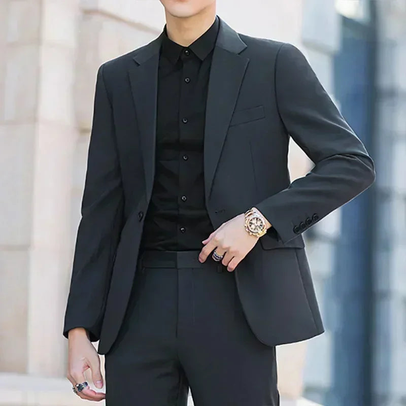 S-6XL Men's Business Casual Suit Korean Style Trendy Slim Fit 2 Piece Set Solid Color （Blazer+ Pants )Groom Wedding Dress Party Vedee