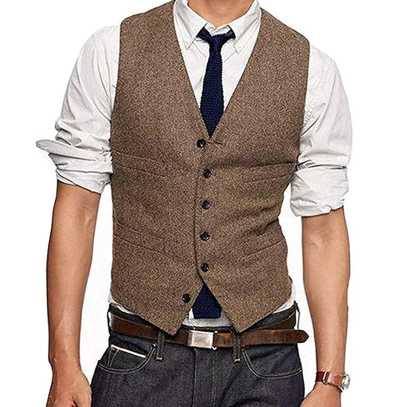 Mens Vests Tweed Herringbone Slim Fit Fashion Men's Suits Vests For Jacket Groomsmen  Waistcoat For Wedding Vedee