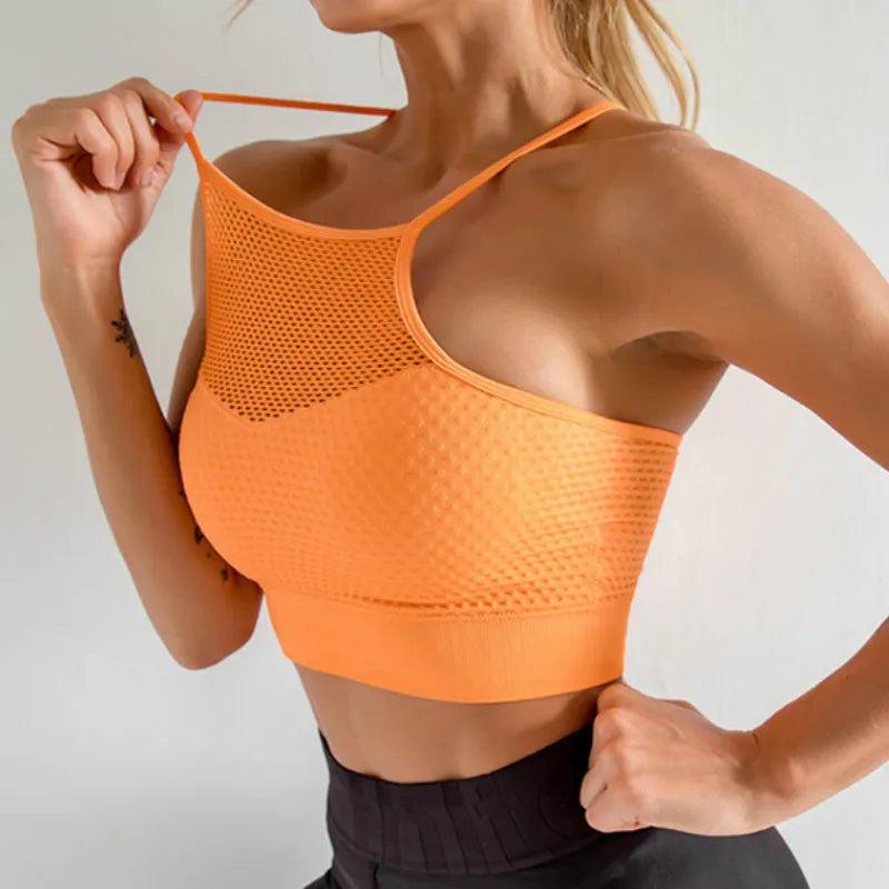 Women's Medium Support Cross Back Wirefree Removable Cups Sport Bra Tops Freedom Seamless Racerback Yoga Running Sports Bras Vedee