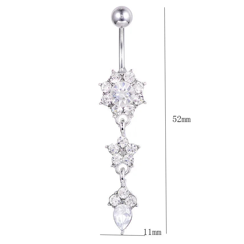 1PC Fashion Crystal Navel Piercing Stainless Steel Flower Pendant Belly Button Rings Belly Piercing Women Body Jewelry Vedee