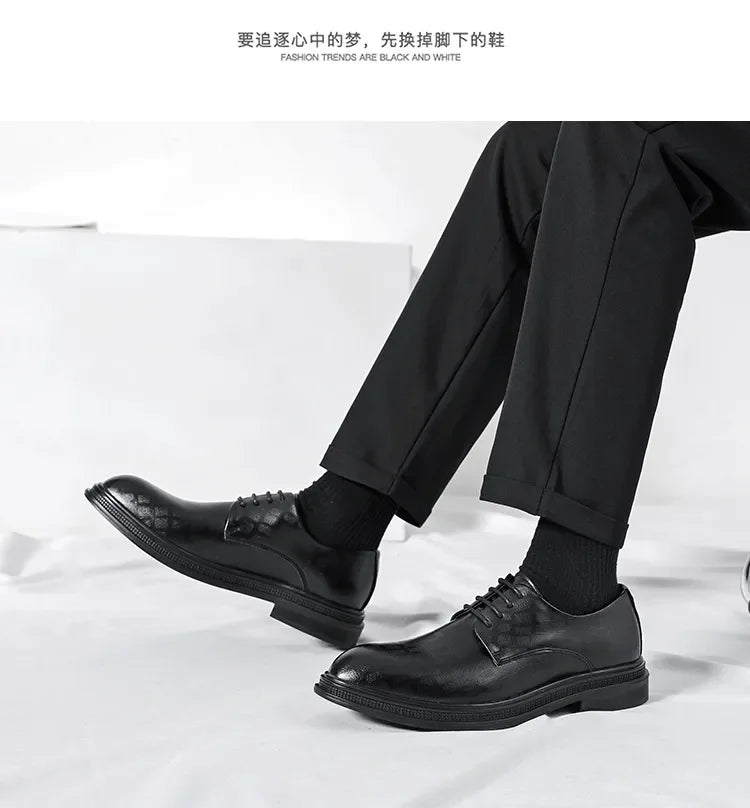 Leather Shoes Men's Korean-Style Business Casual Leather Breathable British Height Increasing Insole Formal Wear High-Grade Vedee