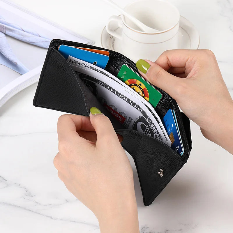 Three-fold Women Short Wallet Money Coin Purse Card Holder Mini Cute Clutch Female Solid Color PU Leather Slim Zipper Bag Vedee