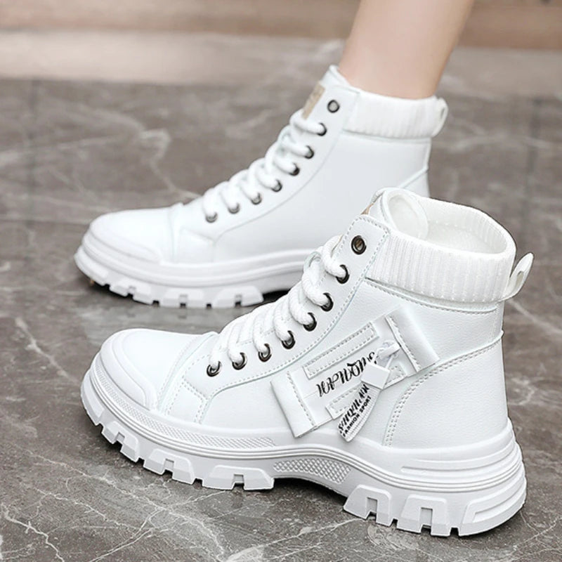 Shoes for Women 2023 Hot Sale Lace Up Women' Boots Autumn Round Toe Mixed Colors Platform Water Proof Short Barrel Fashion Boots Vedee