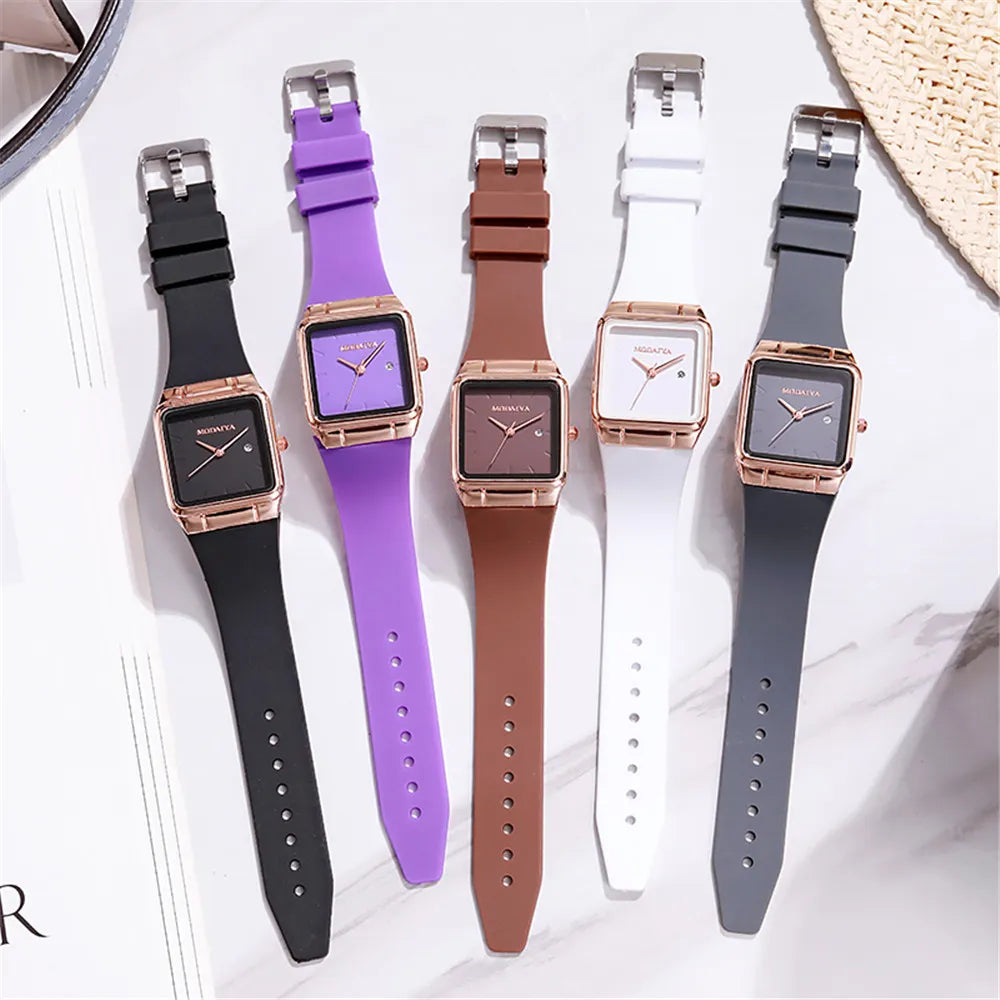 Fashion 2023 Women's Simple Brand Square Calendar Black Quartz Watch Casual Silicone Strap Female Clock Wristwatch Vedee