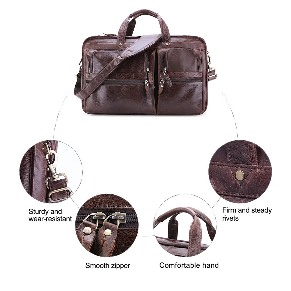 Men's Genuine Leather Briefcase First Layer of Cowhide s Brand Shoulder Bag for Travel Handbag Vedee