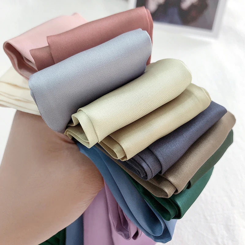 Solid Color Long Silk Skinny Scarf Women Neck Skinny Scarves Hairband Lady Narrow Neckerchief Bag Ribbons Brand Choker Streamer Vedee