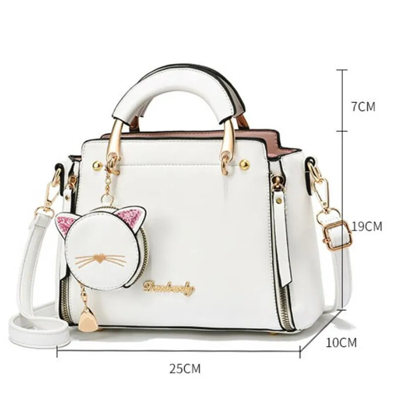 Women's Versatile Liberal Shoulder Messenger Bag Cat Ornament New Trendy Fashion Women's Handbag Haifei 25X10X19CM Vedee