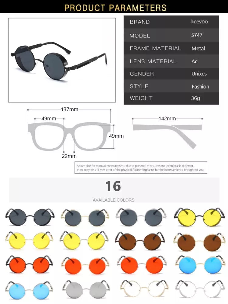 Metal Steampunk Sunglasses Men Women Fashion Round Glasses Brand Designer Vintage Sun Glasses High Quality Oculos de sol 2021 Vedee