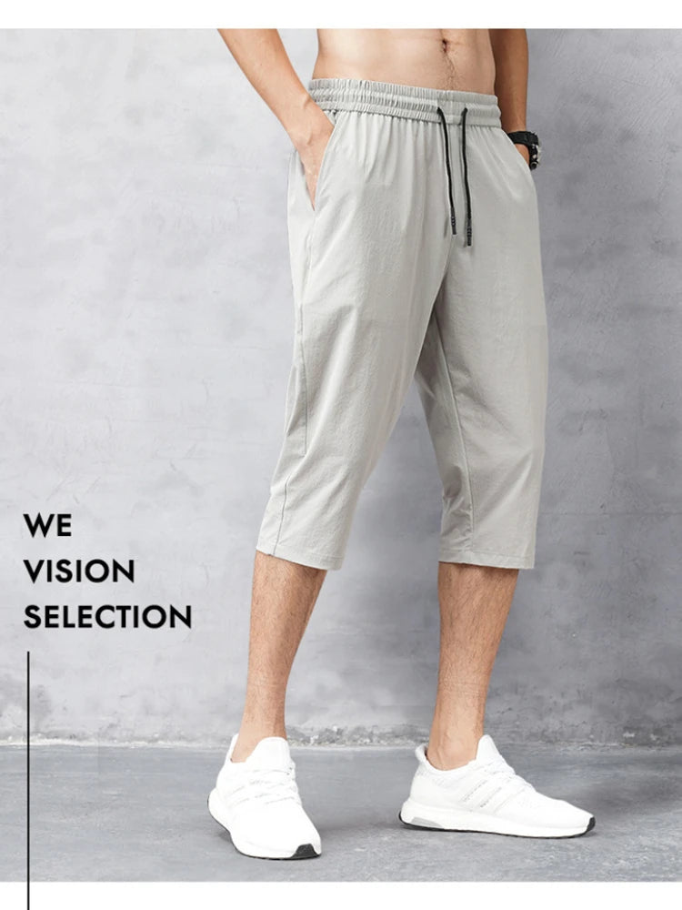 Men's Shorts Summer Breeches 2023 Thin Nylon 3/4 Length Trousers Male Bermuda Board Quick Drying Beach Black Men's Long Shorts Vedee