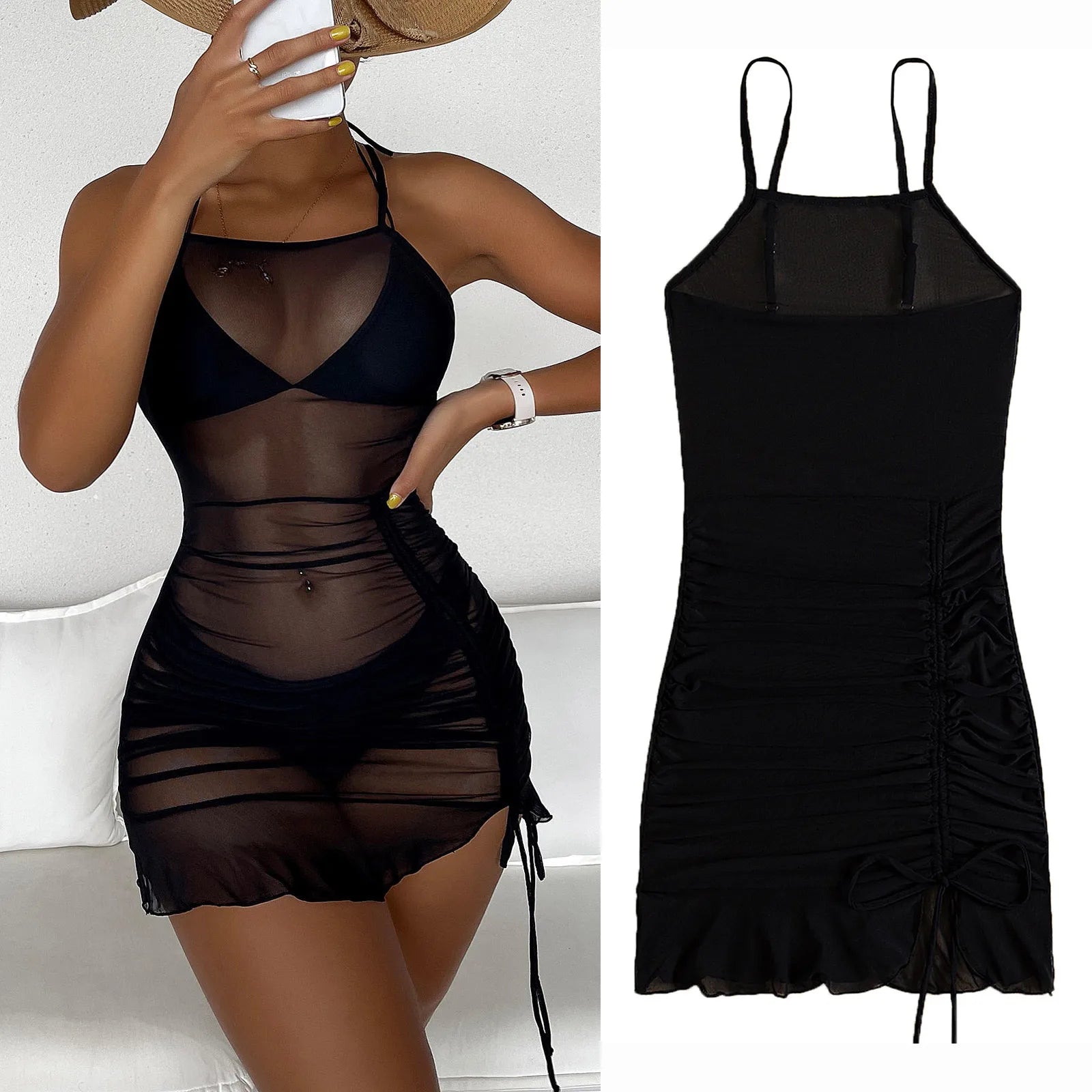 Women's Swimsuit Beach Cover Ups Sleeveless Short Dress 2023 Summer Casual Slim Solid Color Beach Cover-up Dress Vedee