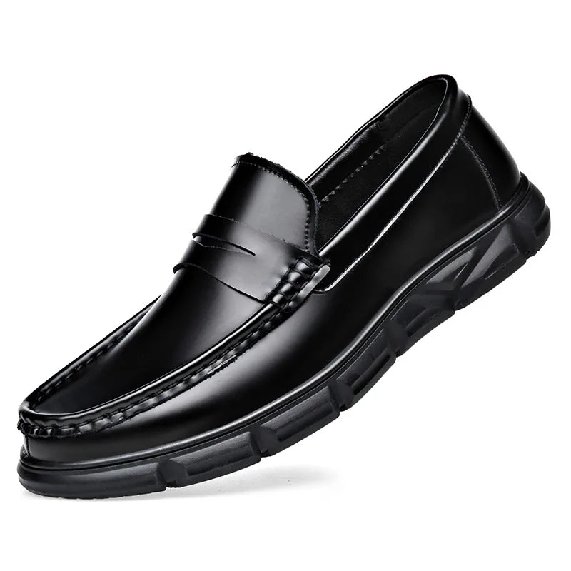 Korean style men's casual business wedding formal dress shoes slip-on driving shoe black tide original leather loafers slippers Vedee