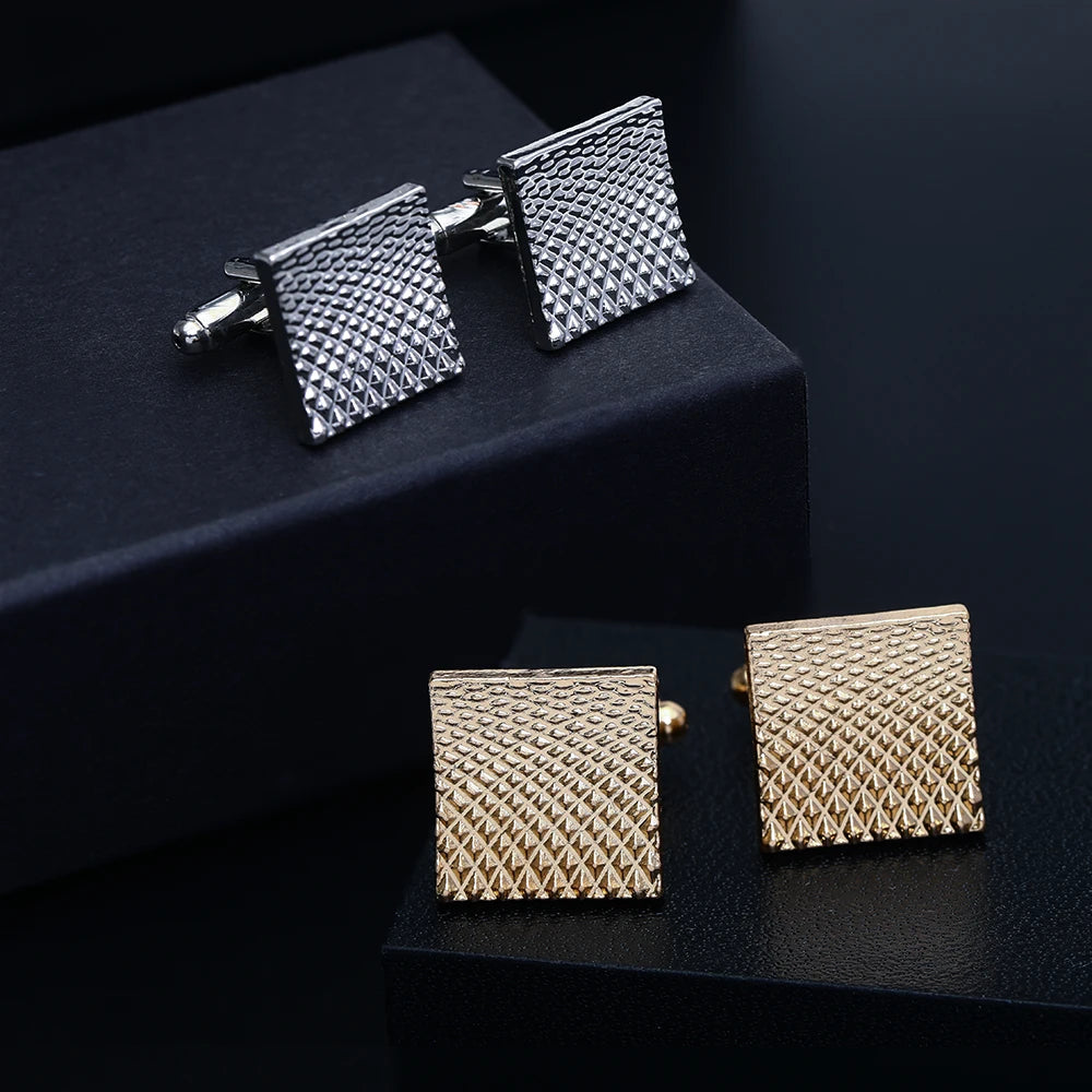 Carbon Fiber Grey Gray Silver Cufflinks And Studs Tuxedo Shirt Cuff Links Golden Silvery Square Button For Men Father Boys Gift Vedee