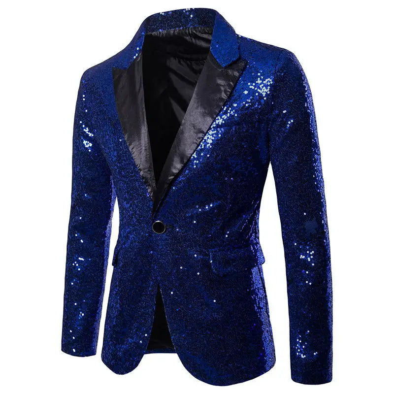 European and American Performance Dresses Gold Sequins Men's Suits Korean Nightclub Host Emcee Jacket European Size Blazer 2022 Vedee