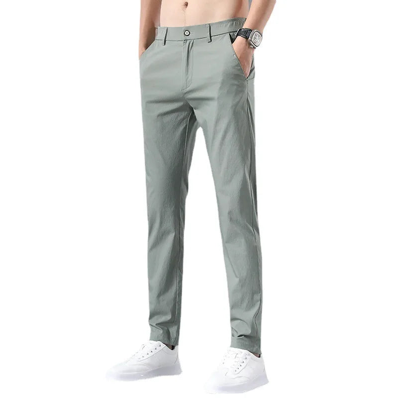 2023 New Men's Slim Fit Ice Silk Chinos & Khakis Trousers, Spring and Summer Trendy High-End Stretch Business Casual Pants Vedee