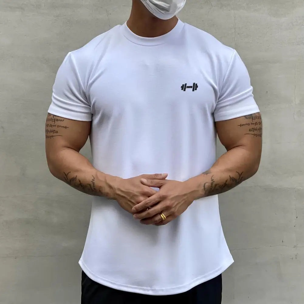 2022 Men T-shirt Male Sports Gym Muscle Fitness T Shirt Blouses Loose Half Sleeve Summer Bodybuilding Tee Tops Men's Clothing Vedee