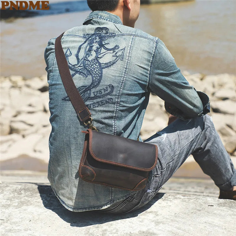 Simple vintage natural crazy horse leather men's small satchel high-quality first layer cowhide outdoor daily shoulder bag youth Vedee