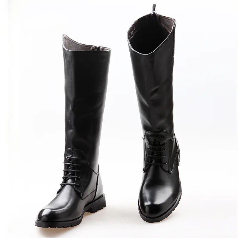 Fashion Casual Tall Leather Boots Back Zipper Men's Cowboy Boots Long Cavalier Soft Leather Riding Boots Motorcycle Boots 37-46 Vedee