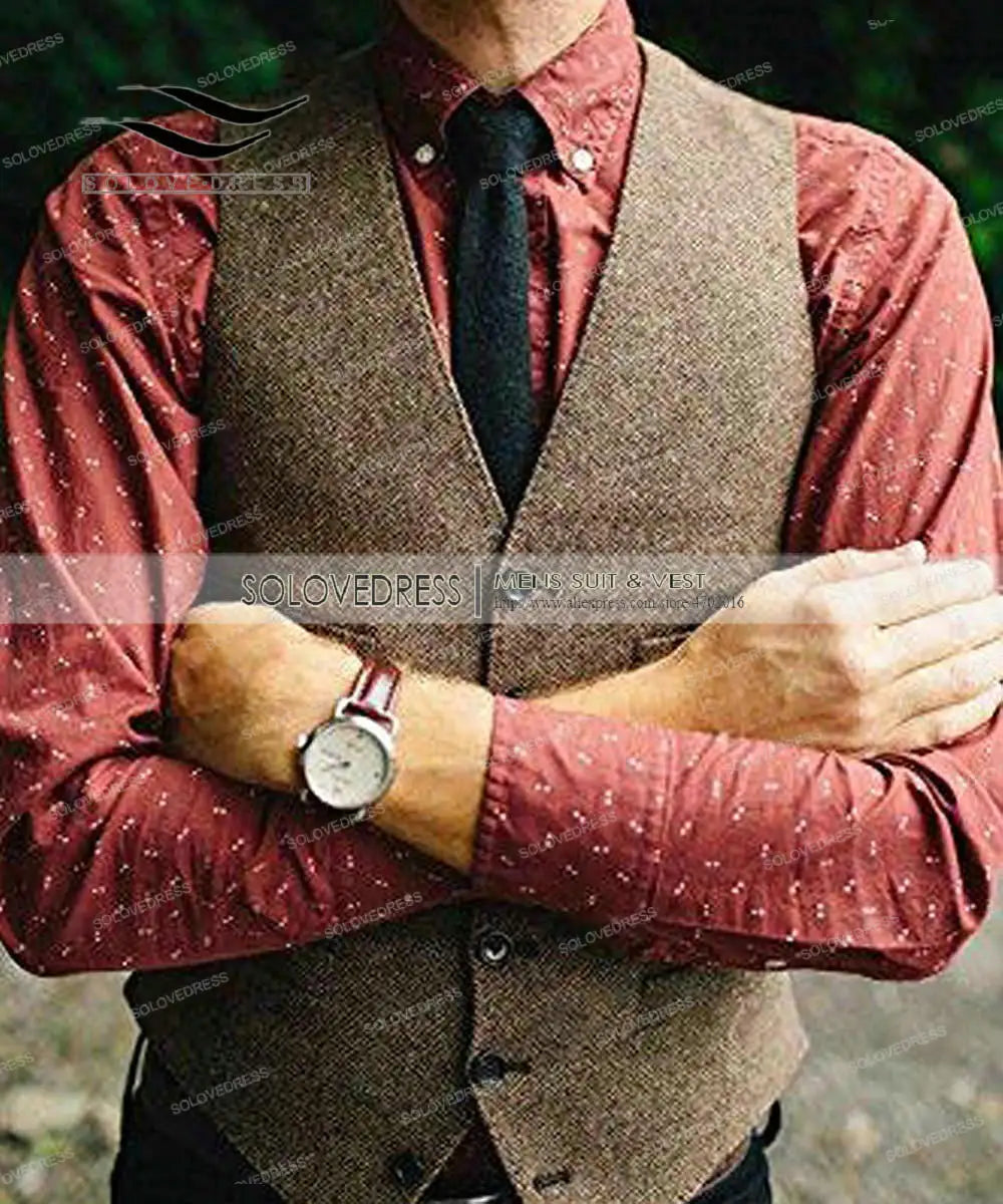 Mens Vests Tweed Herringbone Slim Fit Fashion Men's Suits Vests For Jacket Groomsmen  Waistcoat For Wedding Vedee