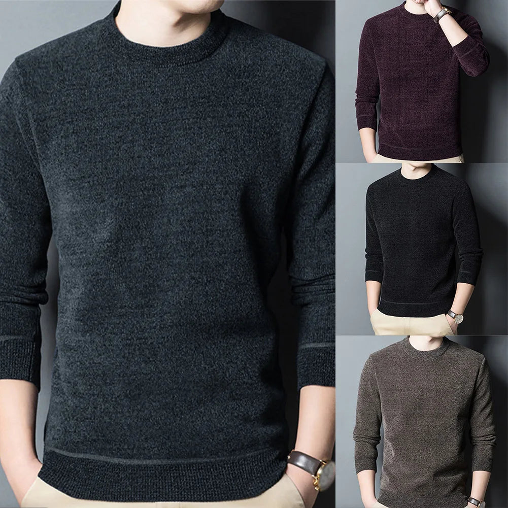 Men's Winter Warm Fleece Knit Pullover Sweater Thick Warm Solid Color Long Sleeve Sweatshirt Tops Sweaters Clothing Vedee