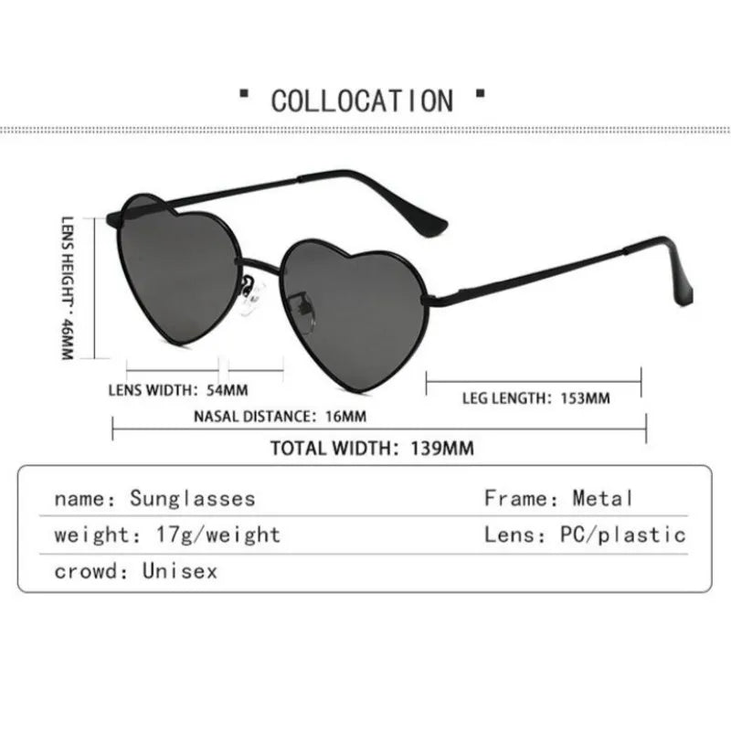 Fashion Women's Metal Heart Shaped Sunglasses Gradient Outdoor Goggles Female Eyewear UV400 Shades Metal Women Girls Sunglasses Vedee