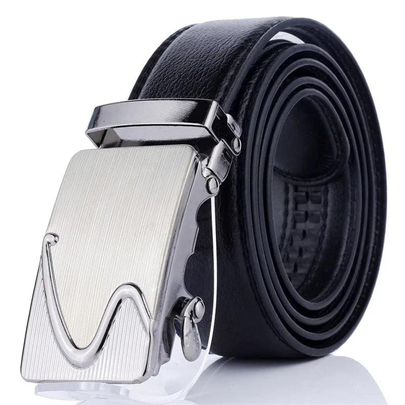 New Men's Automatic Buckle Belts PU Leather No Buckle Waist Belts Gold Silver Men Alloy Casual Strap Jeans Belt Waistband 120cm Vedee