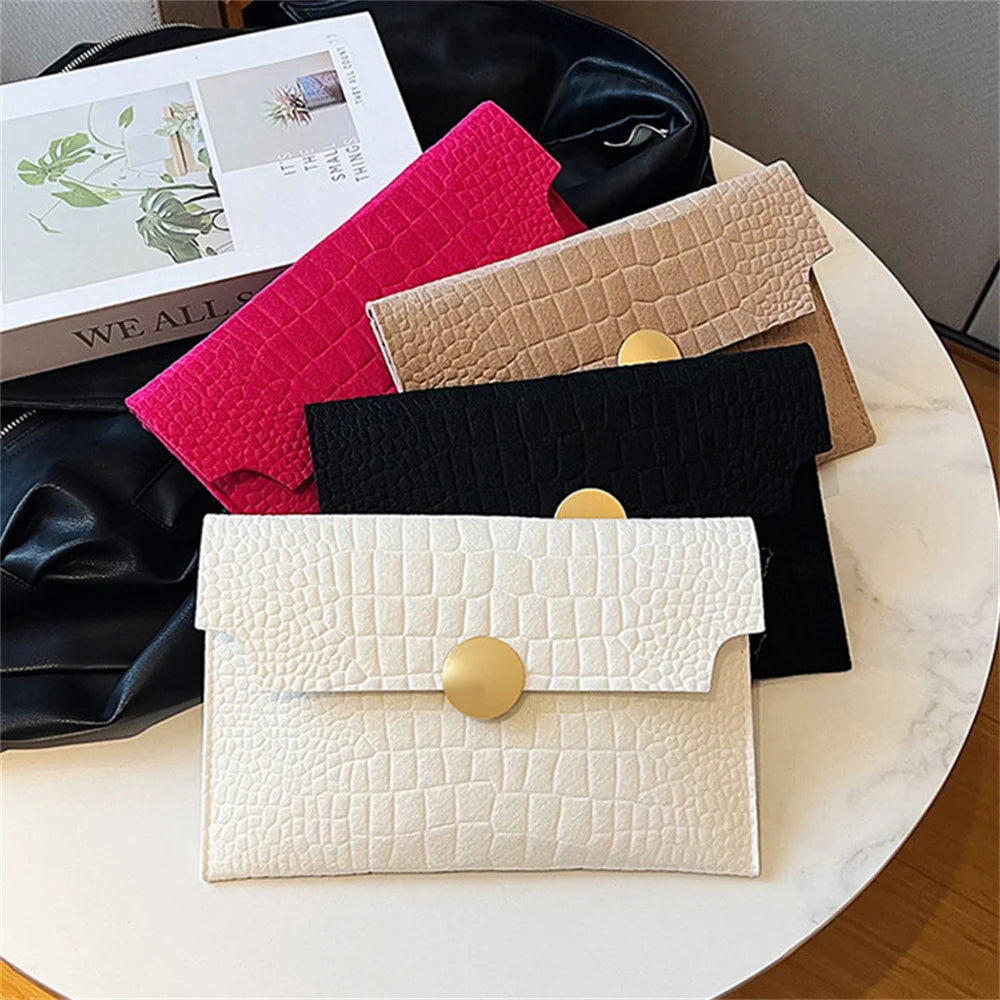 Casual Ladies Clutch Bag 2023 New Minimalism Handheld Envelope Bags Felt Indentation Handbag Solid Color Business Women's Bag Vedee