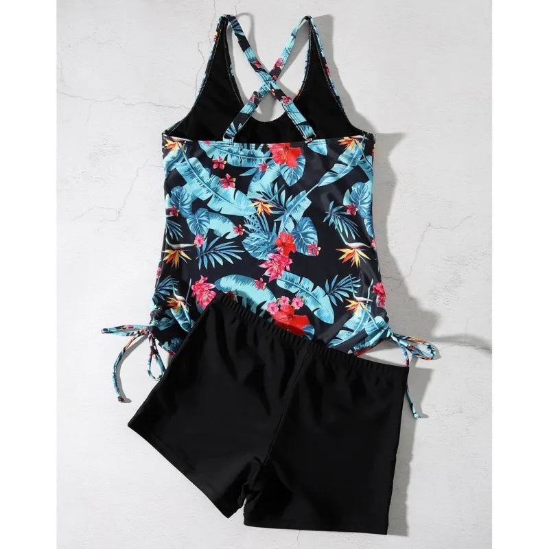 Summer Floral Swimsuits Tankini Sets Female Swimwear Sports Beach Wear Two-Piece Bathing Suits Pool Women's Swimming Suit 2024 Vedee