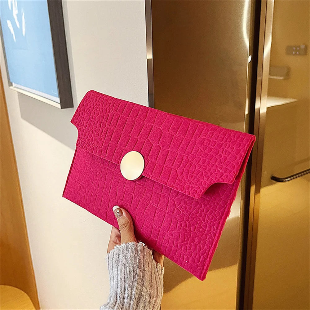 Casual Ladies Clutch Bag 2023 New Minimalism Handheld Envelope Bags Felt Indentation Handbag Solid Color Business Women's Bag Vedee