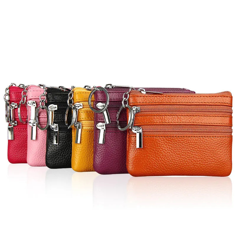 Fashion Women Genuine Leather Coin Purse Small Zipper Card Holder Mini Pouch Change Wallet with Keychain Vedee