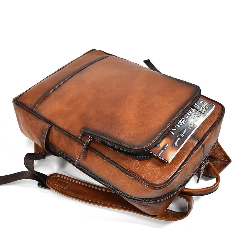 New design men's leather backpack retro 15.6 inch computer bag first layer cowhide business laptop fashion Vedee