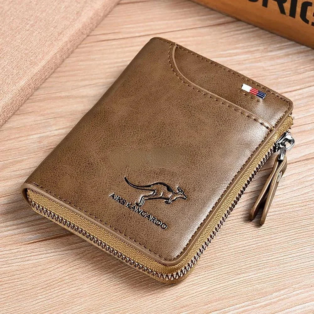 Kangaroo Wallet Men's RFID Blocking PU Leather Wallet with Zipper Multi Business Credit Card Holder Purse High Quality Vedee