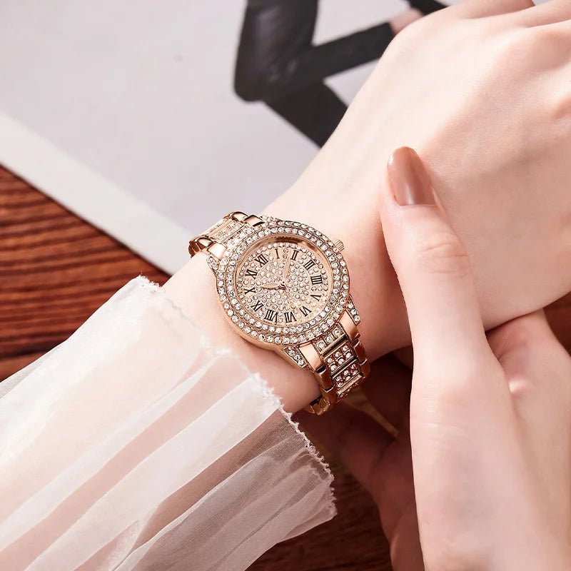 Casual Elegant All-Star Women's Quartz Watch Shiny Fine Zircon Mechanical Lady Wristwatches Fashion Folding Watches Buckle Watch Vedee